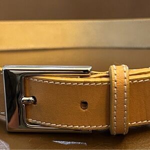 Mondi Tan Leather Women's Belt with silver Belt Buckle and silver buckle accents